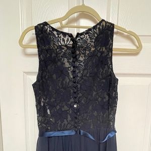 Blue lace back bridesmaid dress